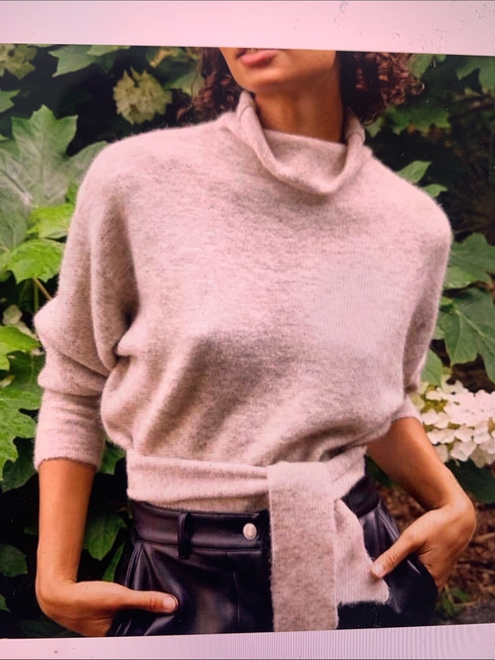 Wilfred Heather Gray Tie-Front Turtleneck Sweater